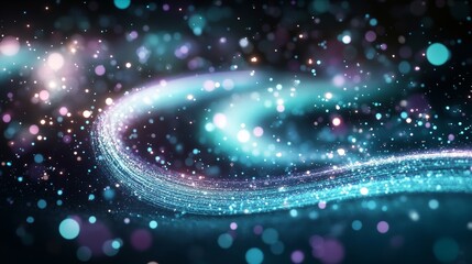 Poster - Abstract Data Visualization, Swirling Motifs, Neon Green and Teal with Purple Accents