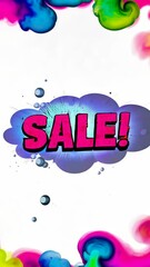 Poster - A colorful explosion with the word Sale written in pink. The explosion is made up of many small bubbles