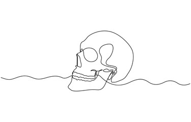 Wall Mural - Continuous one line human anatomical skull vector illustration, Single continuous line drawing black and white illustration of skull human head bone.