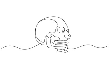 Aufkleber - Continuous one line human anatomical skull vector illustration, Single continuous line drawing black and white illustration of skull human head bone.