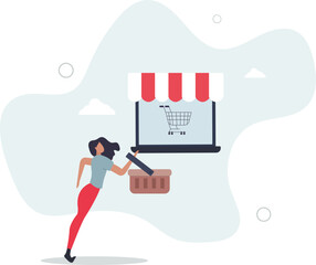 Wall Mural - Open shop online, start e-commerce store selling product online, build website create virtual store in the internet concept.flat character life .