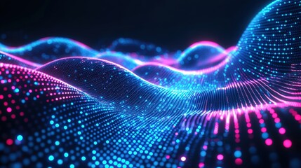 Poster - Abstract technology background with glowing lines and dots in blue and pink geometric pattern
