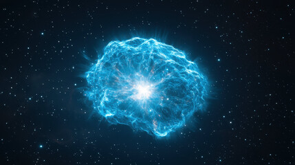 Poster - stunning view of supernova explosion in deep space, showcasing vibrant blue energy and cosmic elements. image captures beauty and power of stellar phenomena
