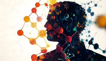 Fototapete - Abstract Representation of Human Mind with Molecular Structure Elements