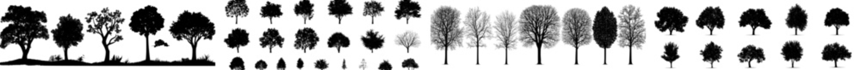 Large collection of tree silhouettes with leaves