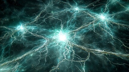 Fototapete - Dynamic Cosmic Network of Glowing Connections Abstract Universe Digital Art Space Environment Macro View Energy Visualization