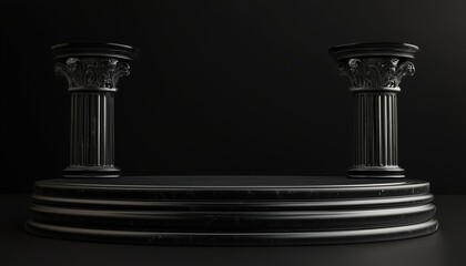 Poster - Classic Luxury Black Podium For Branding And Product Presentation: A Professional Rendering Perfect For Showcasing Your Brand And Products.