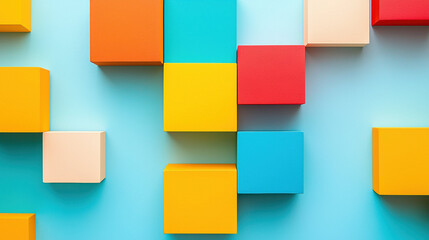 Aufkleber - Colorful geometric blocks in bold primary colors arranged on light blue background, creating modern and vibrant abstract composition