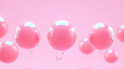Aufkleber - Glossy pink spheres floating against soft pastel pink background, creating dreamy and minimalistic aesthetic. reflective surfaces add depth and modern touch