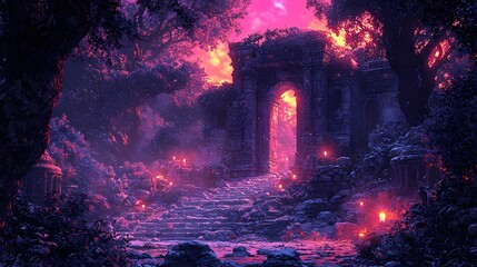 Poster - Pandora depicted in Line art set in Ruined temple evoking a Regal mood illuminated by Candlelit with a Serene posture hyper-detailed vibrant colors intricate details