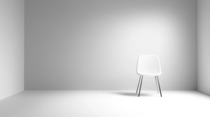 Aufkleber - minimalist white chair with sleek metal legs is placed in clean, empty room with soft gradient on white walls and floor, creating serene and modern atmosphere