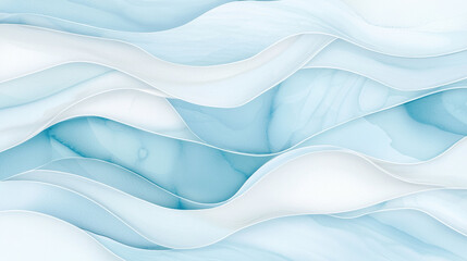 Aufkleber - Soft blue and white watercolor abstract background with flowing wave like patterns, creating serene and calming visual effect