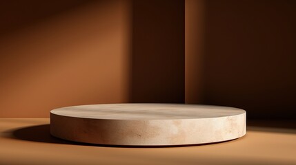 Poster - Minimalist Round Podium on Brown Background for Product Showcase or Display, Elegant and Modern Presentation Space