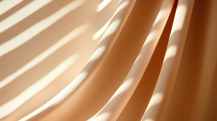 Leinwandbilder - Soft beige fabric with flowing drapery and light patterns from window blinds, creating serene and elegant atmosphere