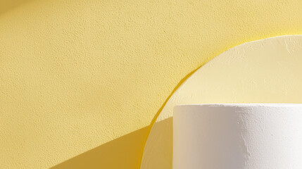 Aufkleber - minimalist composition featuring light yellow textured background with white cylindrical object casting soft shadow, creating modern and abstract aesthetic