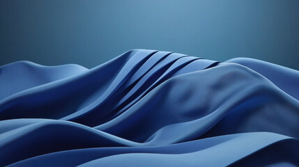 Leinwandbilder - textured blue fabric with soft folds and ripples creates serene and minimalist abstract composition against gradient blue background