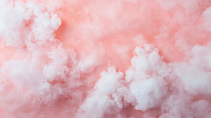 Leinwandbilder - Soft pink and white fluffy clouds create dreamy and serene background, evoking sense of calm and tranquility. texture resembles cotton candy or soft clouds in pastel sky