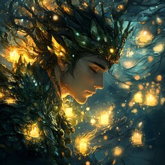 Aufkleber - Prometheus depicted in Anime style set in Deep ocean evoking a Regal mood illuminated by Candlelit with a Side profile hyper-detailed vibrant colors intricate details