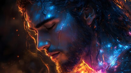 Poster - Achilles depicted in Line art set in Ancient Greece evoking a Melancholic mood illuminated by Bioluminescent with a Full body hyper-detailed vibrant colors intricate details