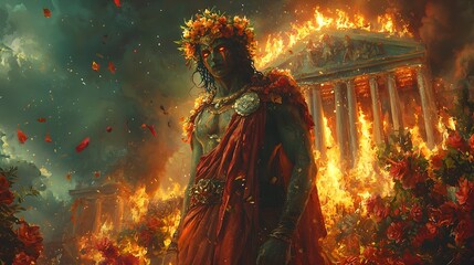 Aufkleber - Hades depicted in Concept art set in Heavenly garden evoking a Tragic mood illuminated by Celestial light with a Heroic stance hyper-detailed vibrant colors intricate details
