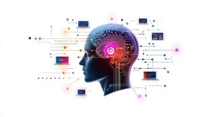Poster - A minimalist representation of a smart algorithm adjusting personalized content in real time, set against a high-tech gradient background.