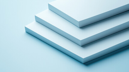 Aufkleber - Minimalist composition of four white rectangular platforms arranged in stepped design on light blue background, creating clean and modern aesthetic
