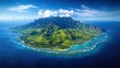 © mlangsen - Tropical island aerial view, lush greenery, ocean, village