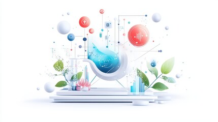 Poster - Abstract flat-style AI marketing automation process, with workflow elements and minimal futuristic graphics.