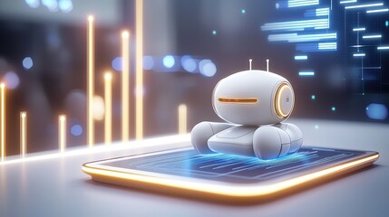 Poster - An AI-powered optimization system dynamically adjusting ad spend, visualized with abstract glowing bars and futuristic line art.