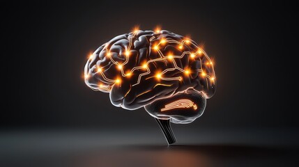 Poster - Brain-boosting technology, minimalist glowing circuits illuminating the human brain, evoking a sense of excitement and optimism about human cognitive growth and advancement.