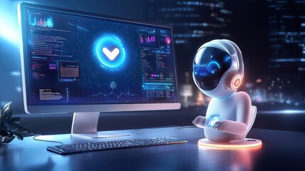 Poster - Instant AI helpdesk, a sleek and modern digital assistant responding instantly, with a calming glow and seamless UI elements, evoking effortless support.