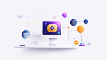 Poster - Minimalist vector illustration of an AI-powered loyalty system, with interconnected digital nodes, symbolizing intelligence and seamless user experience.