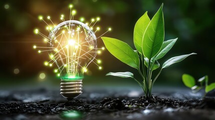 Poster - Sustainable technology innovation, soft green lights illuminating efficient computing systems, symbolizing hope and renewal, evoking a calm atmosphere of commitment to environmental preservation.
