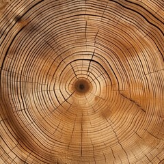 Poster - Detailed Close-Up of Natural Wooden Cut with Distinctive Texture and Beautiful Growth Rings Displaying Rich Brown Tones and Grain Patterns