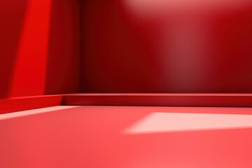 Poster - bright red interior corner of a room with smooth walls and floor, perfect for minimalist or abstract