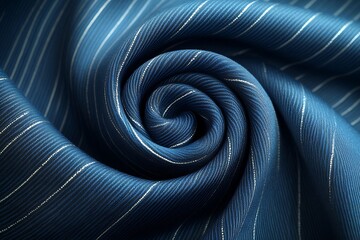 Canvas Print - Close-up of a spiraled blue fabric with subtle white stripes, showcasing texture and pattern