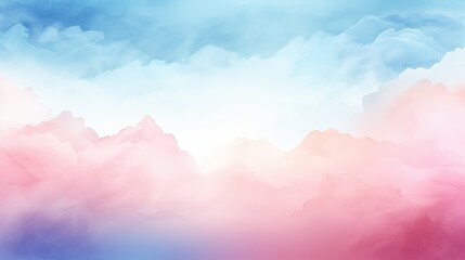 Poster - serene watercolor sky with pastel pink and blue clouds creating a tranquil atmosphere perfect for ba