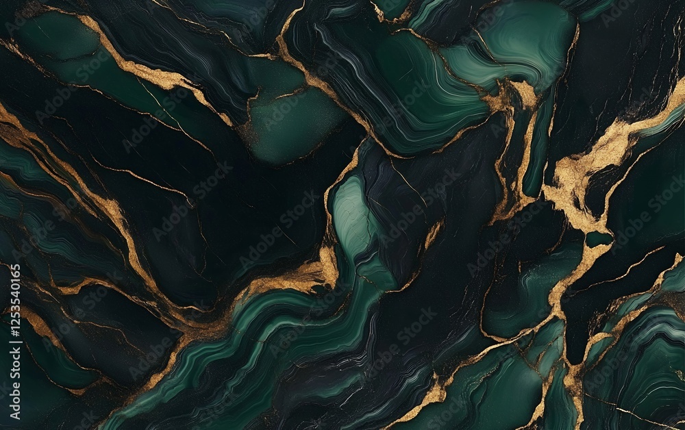 Fresh Look at Unique Dark Green And Black Marble With Golden Veins And