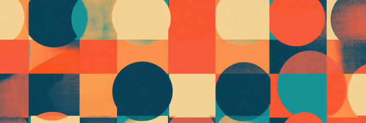 Poster - Seamless pattern of alternating squares and circles in a vibrant checkerboard design