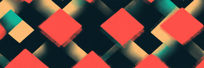 Poster - Seamless pattern of geometric squares and diamonds in vibrant colors for modern design projects