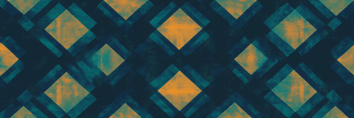 Poster - Complex geometric design featuring seamless squares and diamonds in blue and yellow