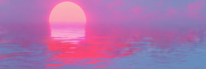 Aufkleber - Retro futuristic sunset over a vibrant city skyline with water reflections
