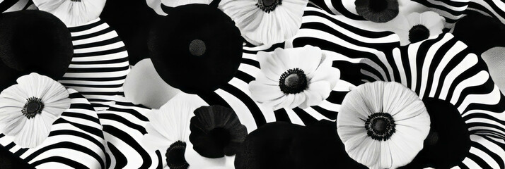 Poster - Bold abstract flower pattern with African textures in black and white for stylish backgrounds