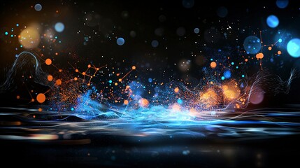Poster - Illuminated dots dancing in a dark ocean abstract art digital environment dynamic viewpoint visual concept
