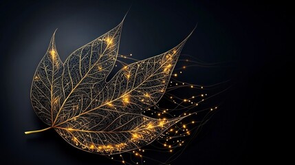 Aufkleber - Intricate golden leaf patterns nature scene imagery dark background close-up view beauty in simplicity
