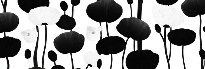 Poster - Seamless black and white floral pattern with African geometric design elements