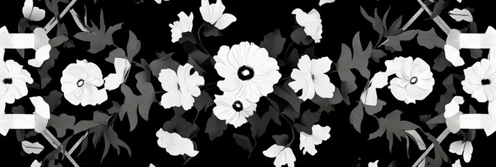 Aufkleber - Seamless black and white floral pattern with intricate African geometric elements