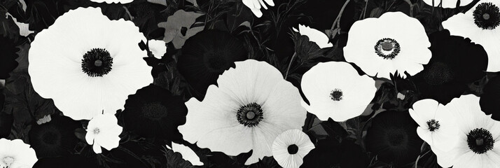 Poster - Seamless black and white flower pattern with diverse African-inspired designs and textures