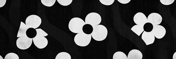 Poster - Seamless abstract blossom pattern with African textures in high-contrast black and white