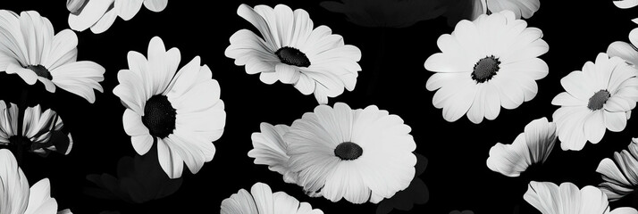 Poster - Seamless pattern of abstract blossoms with contrasting textures in black and white